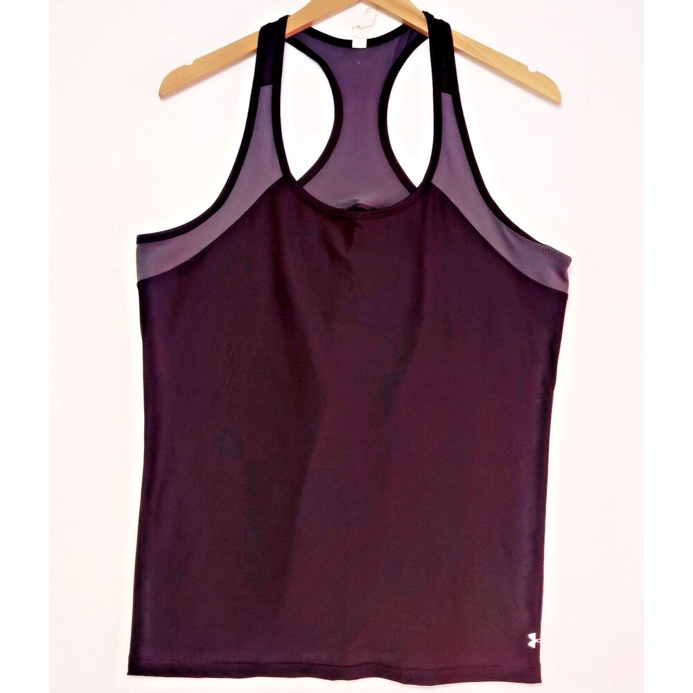 UNDER ARMOUR Heat Gear Fitted RacerBack, athletic Black Tank Top, Size: XL
